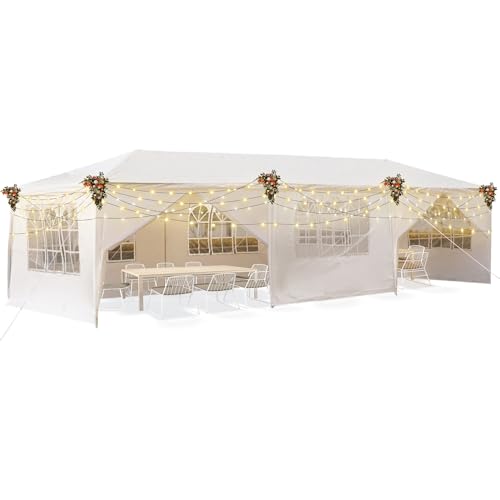 10' X 30' White Canopy Tent, Backyard Party Tent with 5 Removable Sidewalls, Outdoor White Tents for Parties, Events, Birthday, Wedding