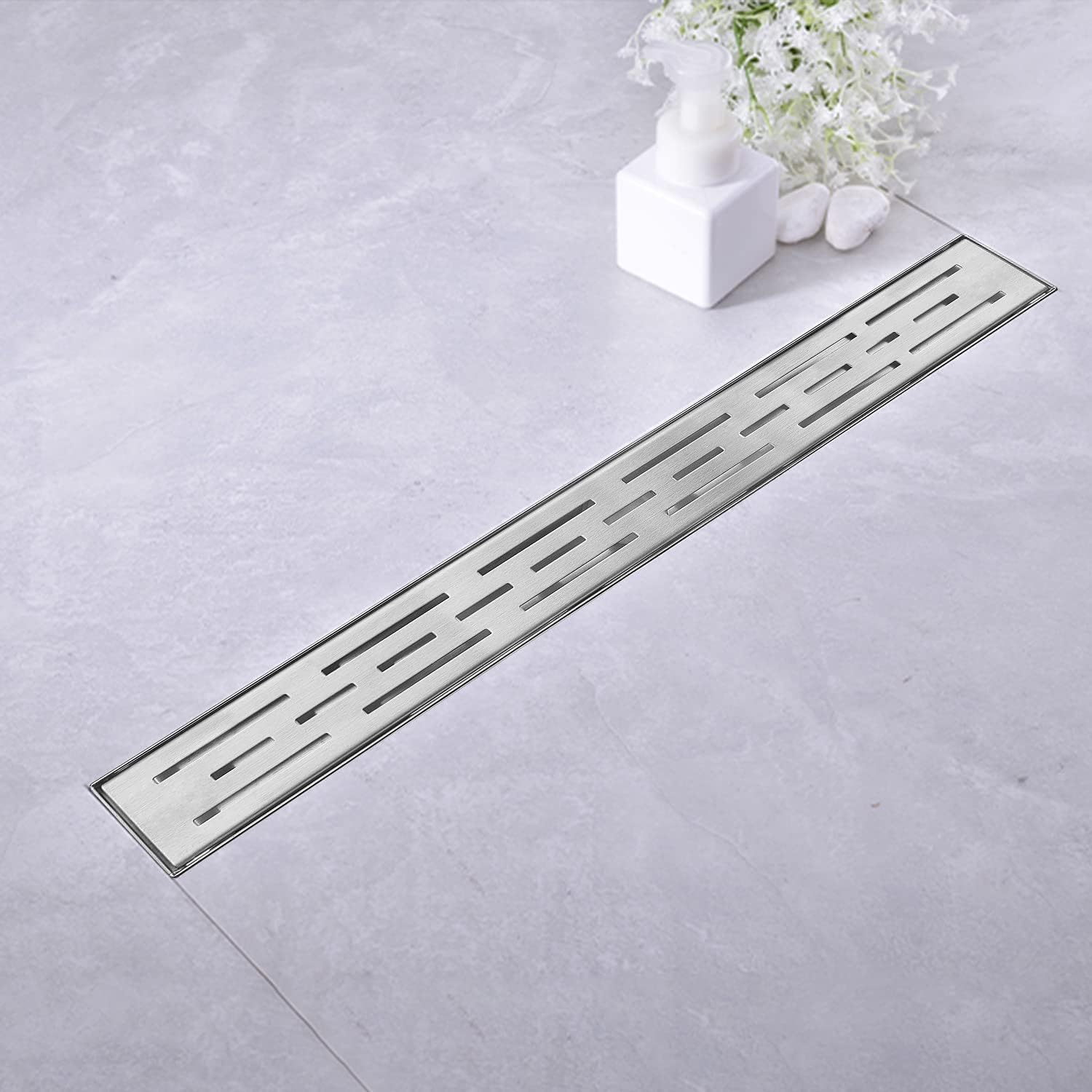 Linear Shower Drain 60 inch with Bar Pattern Grate, Professional Brushed 304 Stainless Steel, High Flow, Hair Catcher Shower Drain&hellip;
