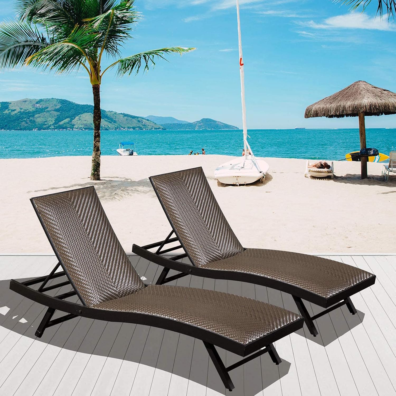Outdoor Chaise Lounge（2021 New）- Aluminum Wicker Padded Lounge Chairs with Wheels,Adjustable Back and Quick Dry Foam,for Patio,Poolside,Yard,Garden