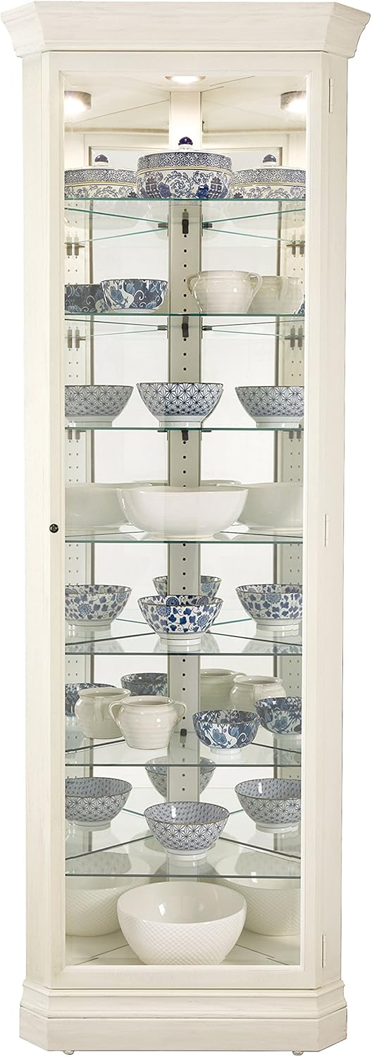 Howard Miller Marlowe IV Corner Curio Cabinet 680-665 – Aged Linen Finish Home Decor, Four Glass Shelves, Five Level Display Case
