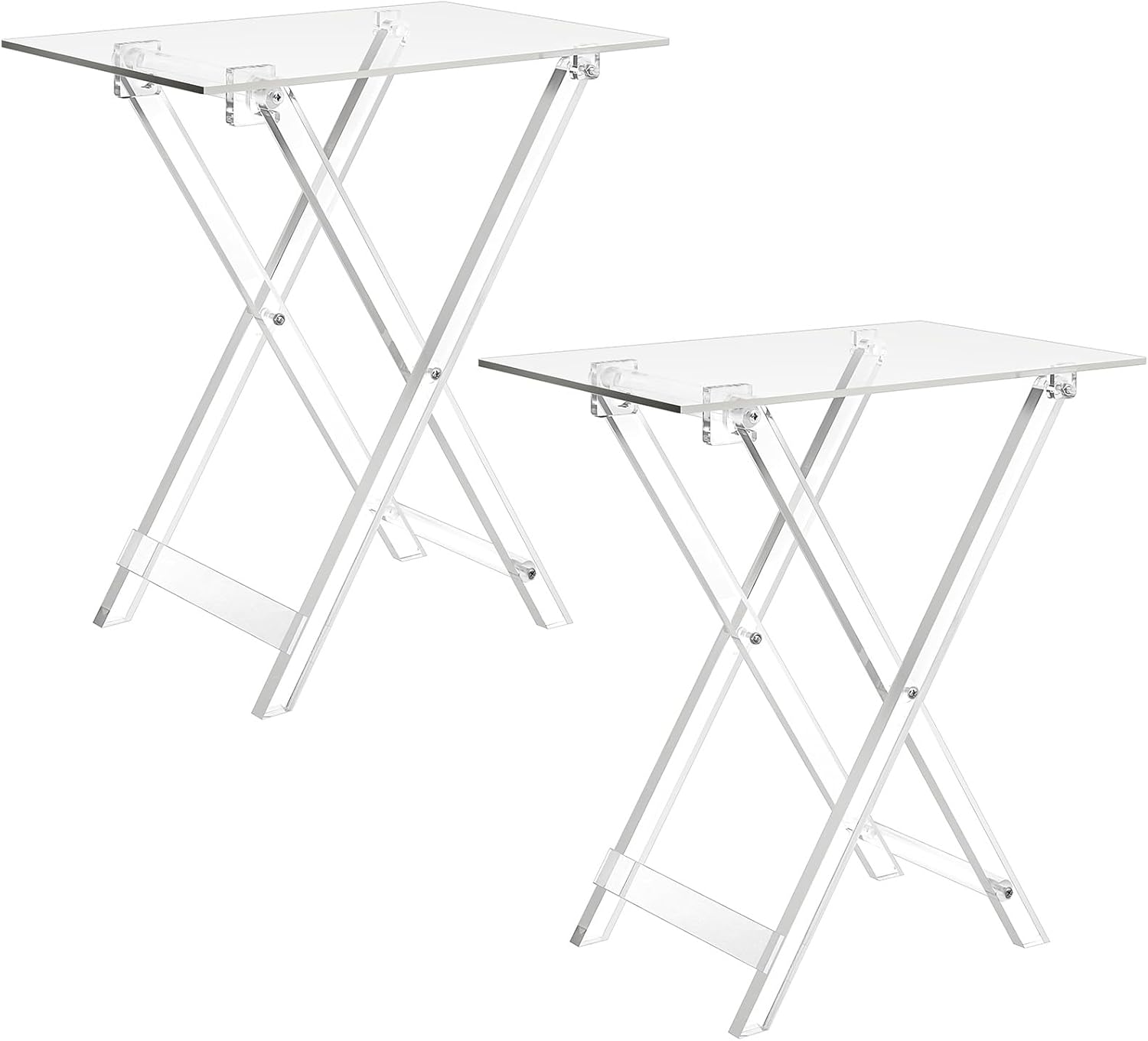 2 Pcs Acrylic Foldable TV Dinner Table Clear Small Folding TV Tray Table Space Saving Acrylic Dining Table for Eating Snack Coffee Bed Desk Side