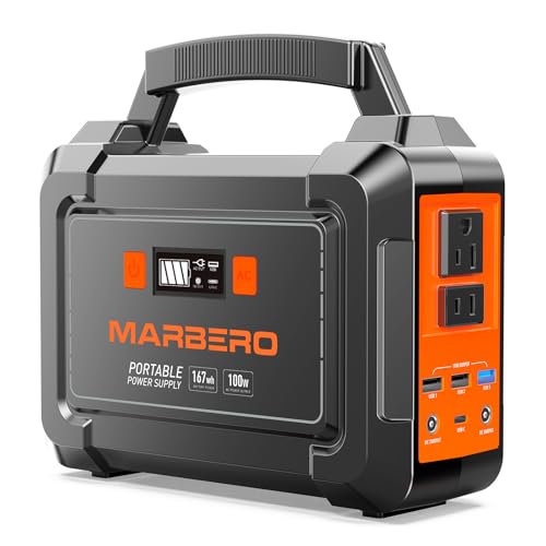 MARBERO Solar Generator 167Wh Camping Portable Power Station 200W Peak with Foldable Solar Panels 30W with AC Outlet 110V Multi-Port LED Flashlights