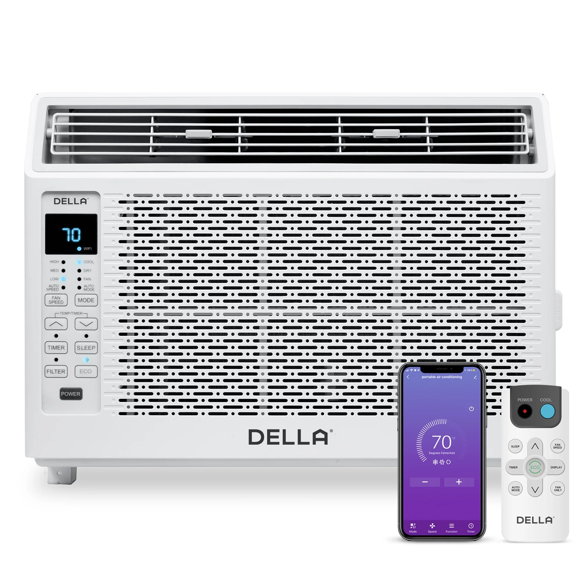 DELLA 6000 BTU Energy Saving Window Air Conditioner, Whisper Quiet AC Unit with Remote Control, Dehumidifier, Fan, Cools Up to 250 Sq. Ft.