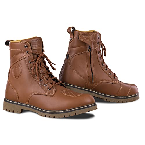 SHIMA THOMSON, Motorcycle Boots for Men - Reinforced Leather Mens Biker Boots with Side Zipper, Ankle Support, Anti-Slip Sole