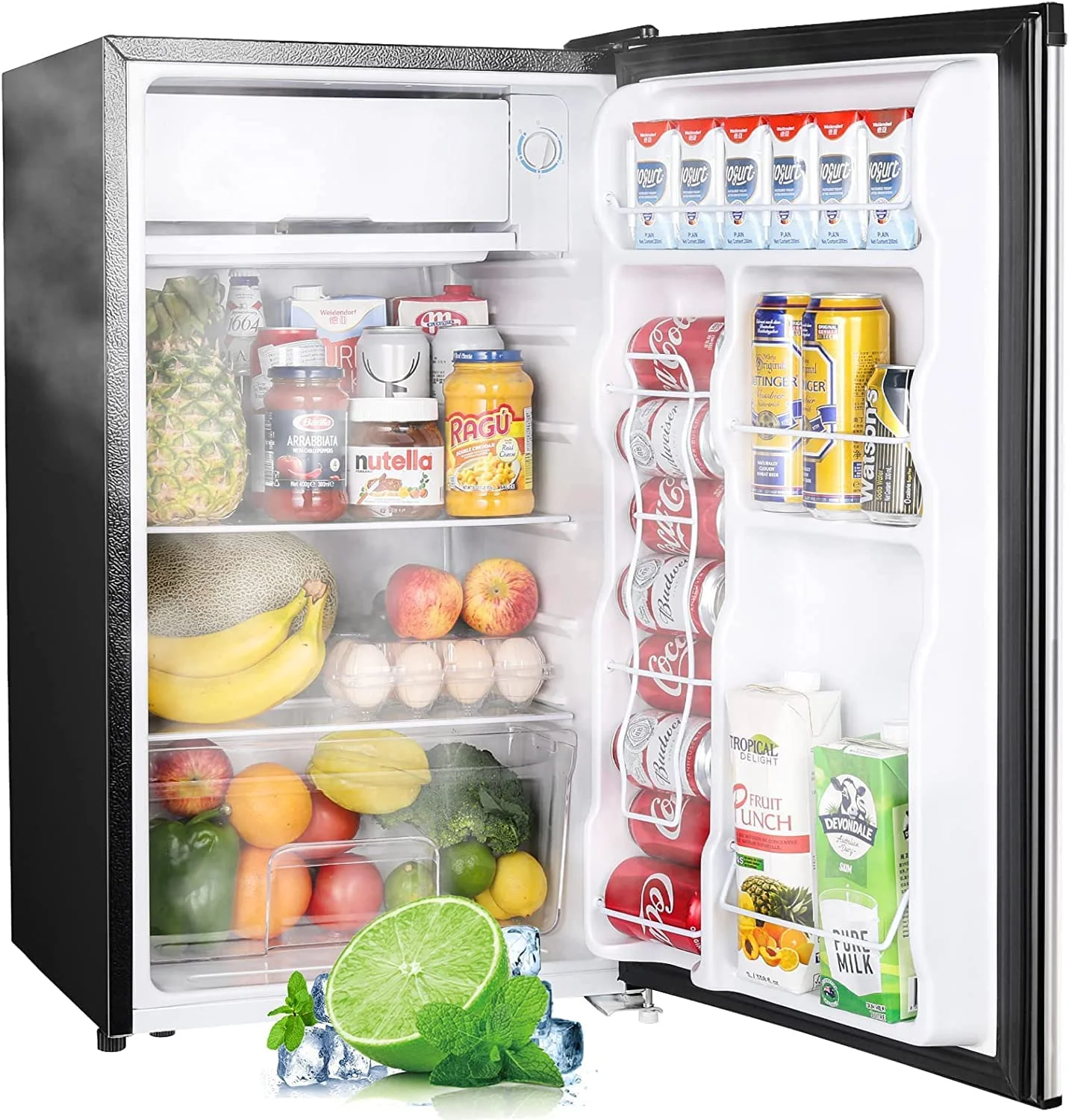 3.2 Cu.Ft Mini Fridge with Freezer, Single Door Mini Fridge, Adjustable Thermostat, Mini Refrigerator for Dorm, Office, Bedroom