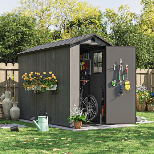 Patiowell 5 x 3 FT Outdoor Resin Storage Shed, Waterproof Plastic Cabinet with Lockable Doors and Adjustable Shelves for Patio Furniture