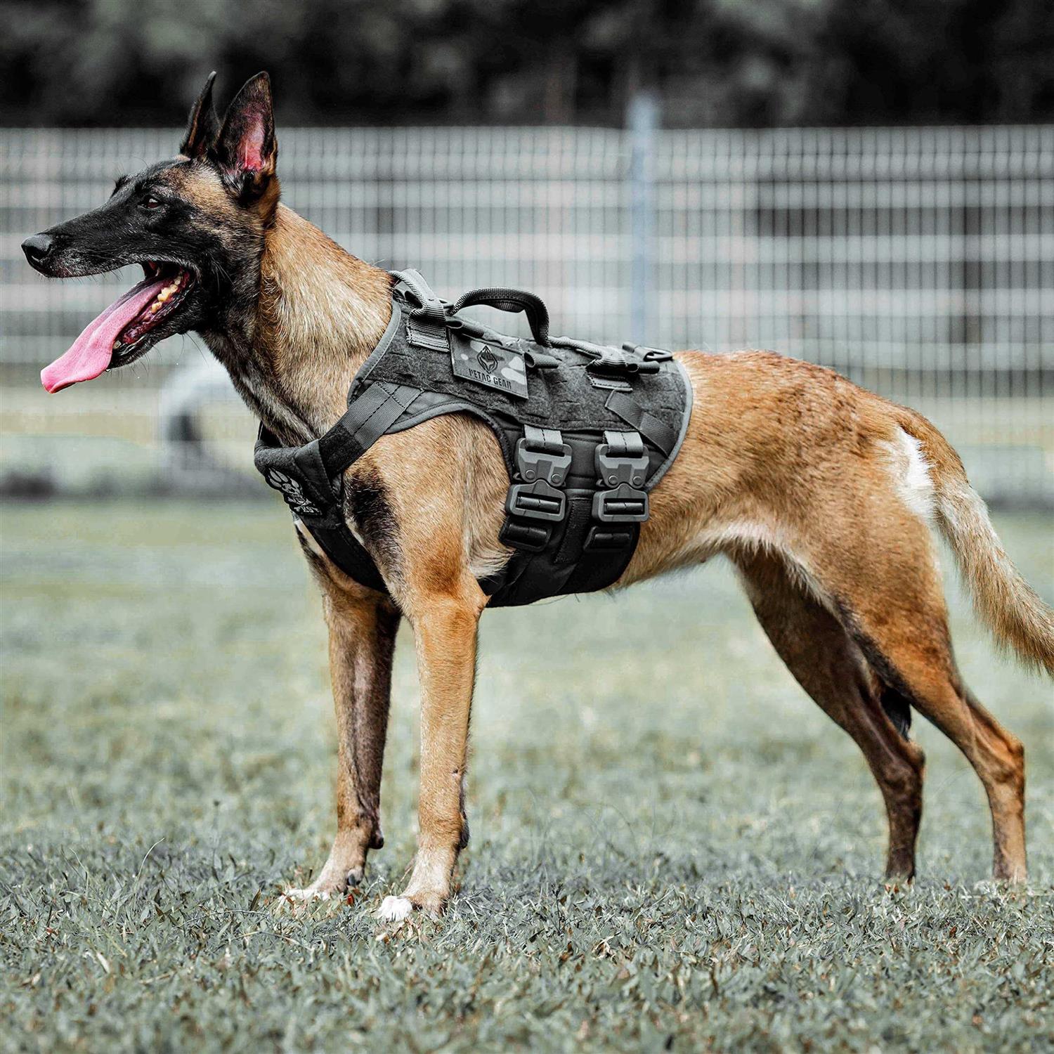 PETAC GEAR Tactical Dog Harness K9 Dog Training Vest Adjustable Padded Police Service Dog Working MOLLE Vests for Large Medium Dogs Mals GSD Lab