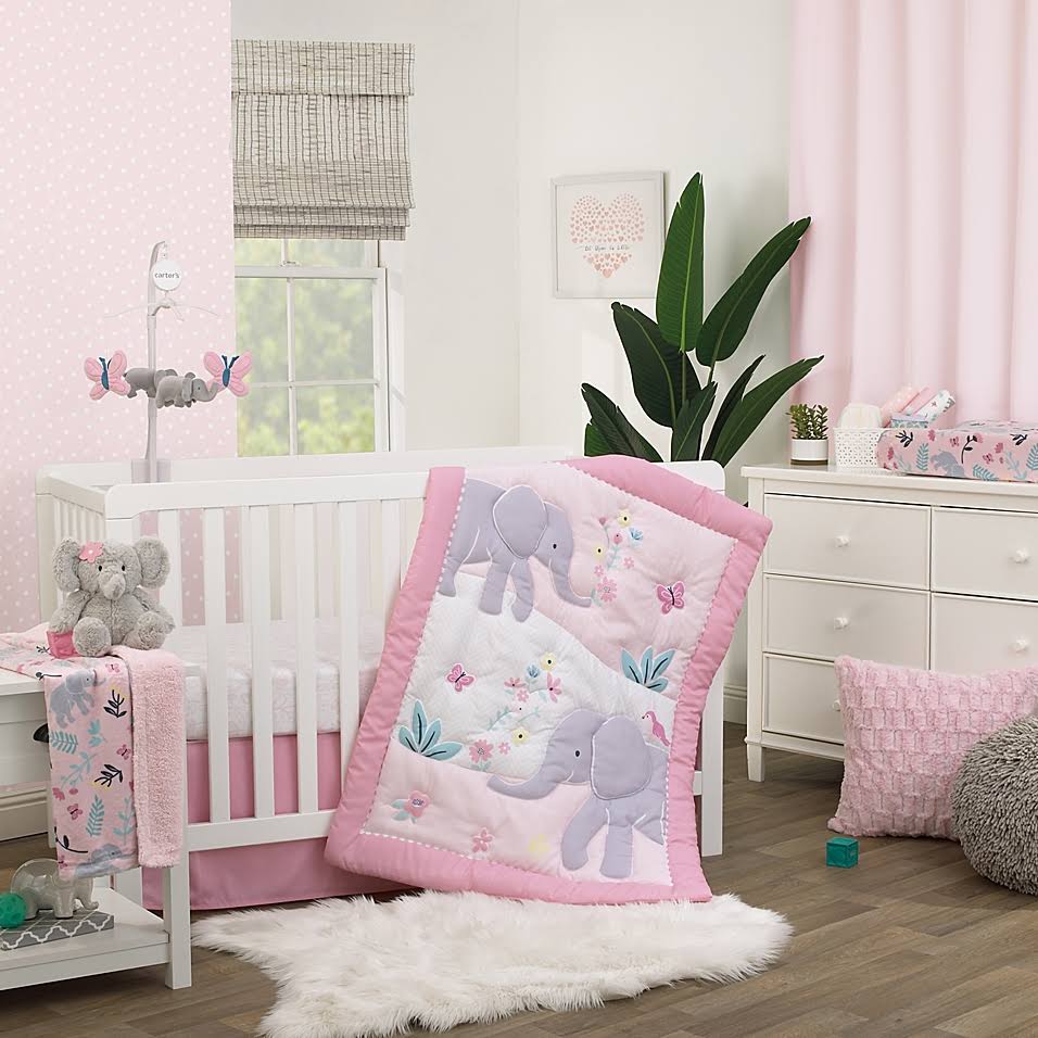 Carter&s Floral Elephant 3-Piece Crib Bedding Set in Pink