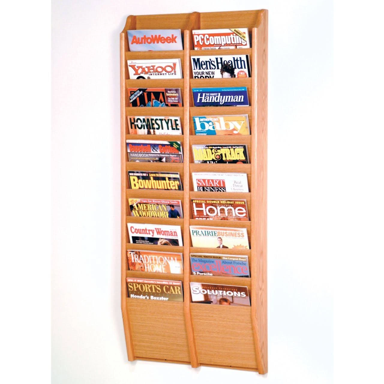 Wooden Mallet 20-Pocket Cascade Magazine Rack Light Oak