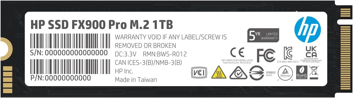 HP FX900 Pro 1TB NVMe GEN4 Gaming SSD - PCIe 16 Gb/s, M.2 2280 3D TLC NAND Internal Solid State Drive Up to 7000 MB/s with RAM Cache - 4A3U0AA#ABB