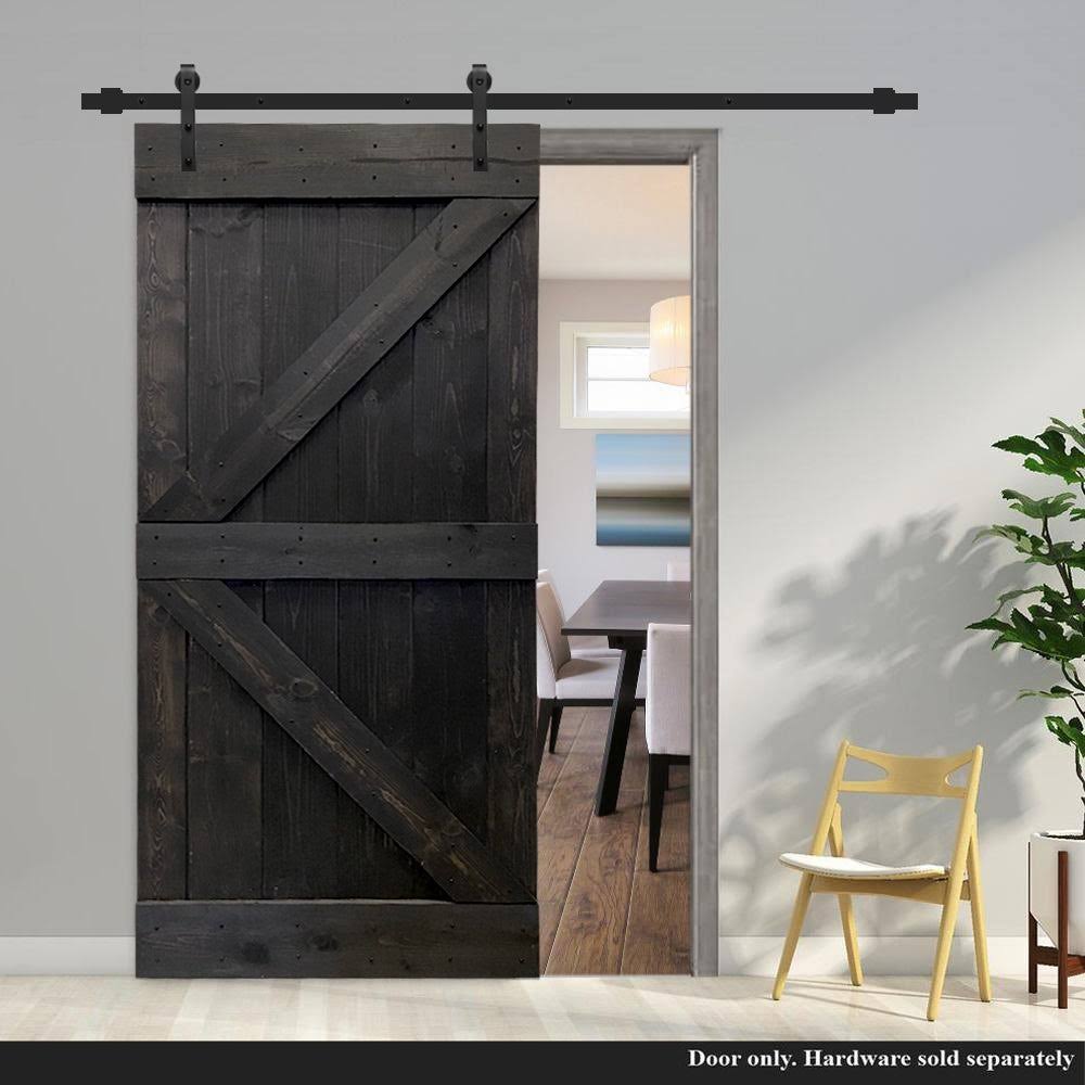 CALHOME K Series Stained Solid Pine Wood Interior Sliding Barn Door - Ebony - 42 x 84