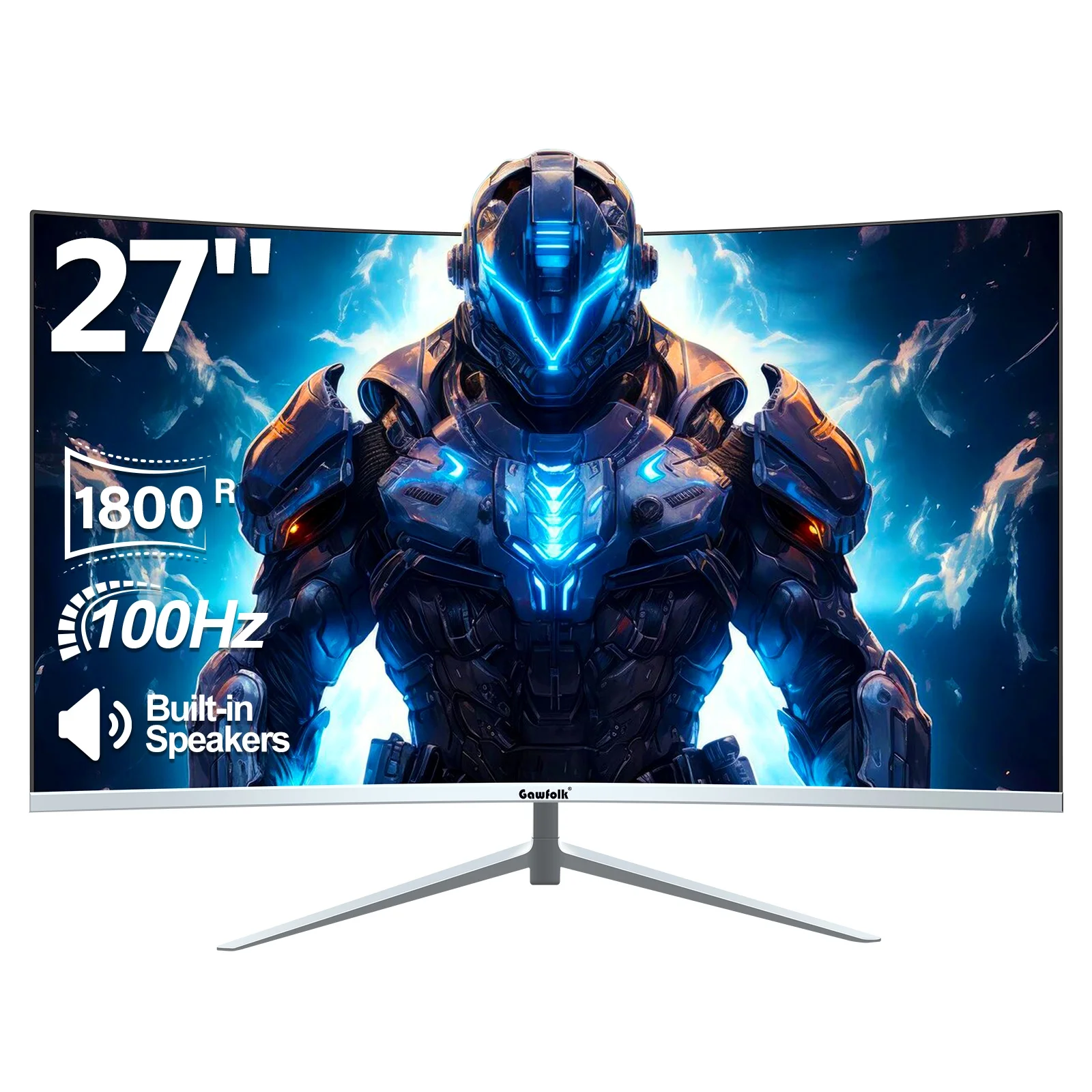 Gawfolk 27 Inch Curved Monitor 100hz,Gaming PC White Computer Monitor FHD 1080P, 1800R Frameless, Built-in Speakers, HDMI - Radiant Selections