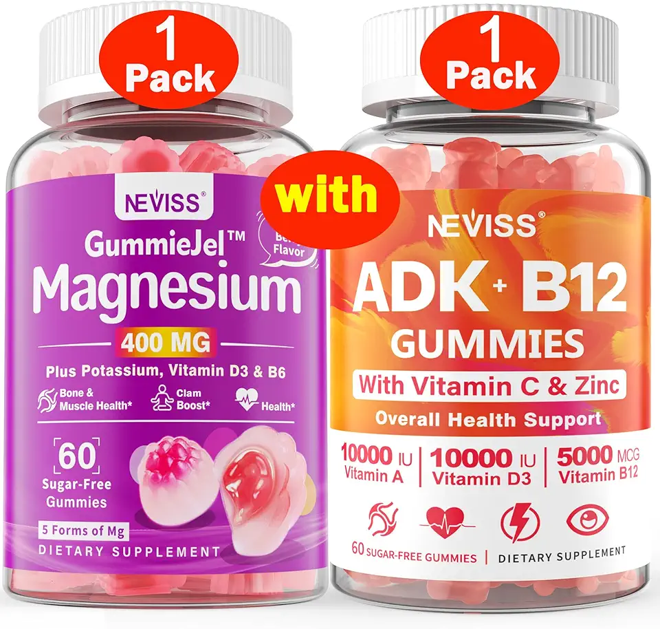 1Pack Magnesium Filled Gummies + 1Pack Vitamin ADK with B12 Gummies - Kansas Nuitrition - HNZSDS
