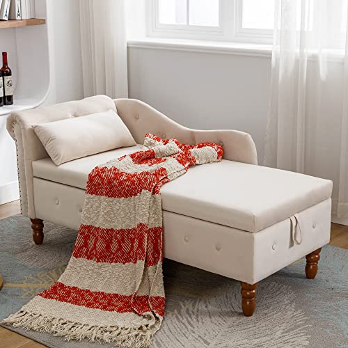 Chaise Lounge Indoor,Velvet Lounge Chair for Bedroom with Storage & Pillow