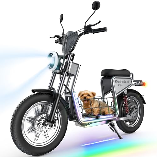 isinwheel Electric Scooter Adults, 21/38 MPH Top Speed & 28/43 Miles Range, 14/16'' Fat Tire Scooter for Adult with Turn Signals & Mood Lights, APP
