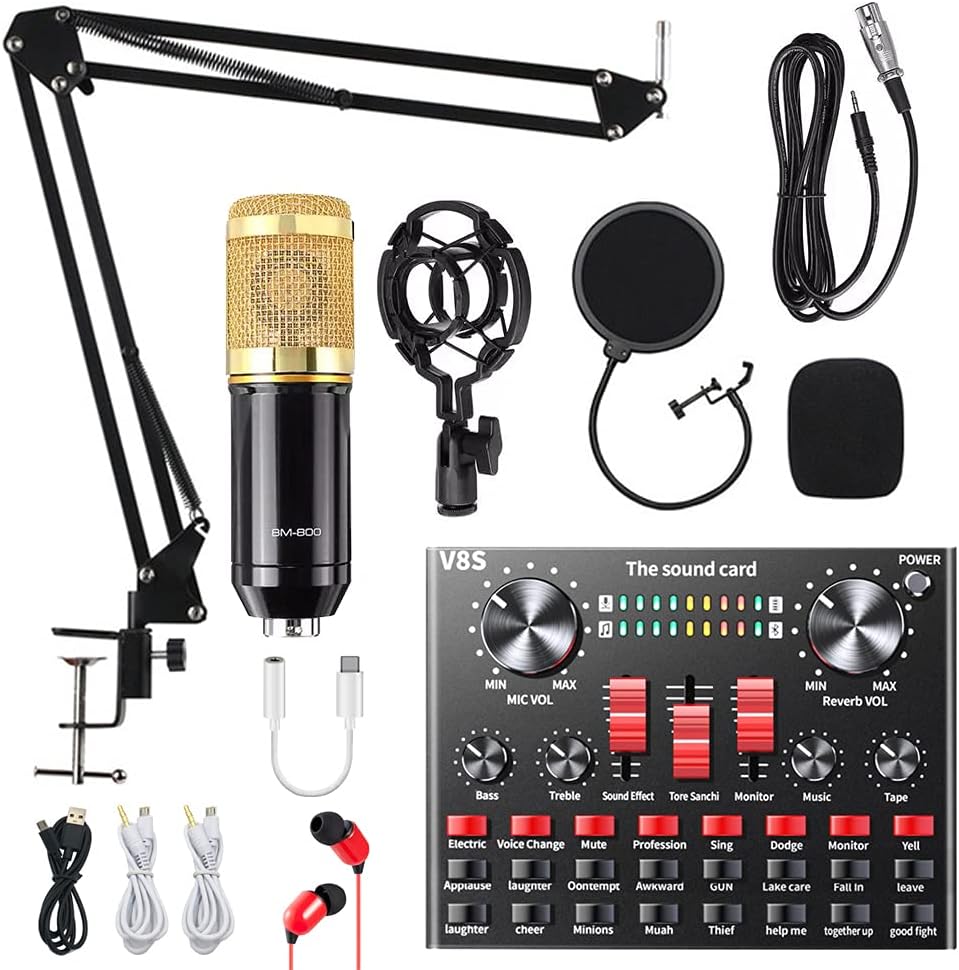 Condenser Microphone Bundle, ALPOWL BM-800 Mic Kit with Live Sound Card, Adjustable Mic Suspension Scissor Arm