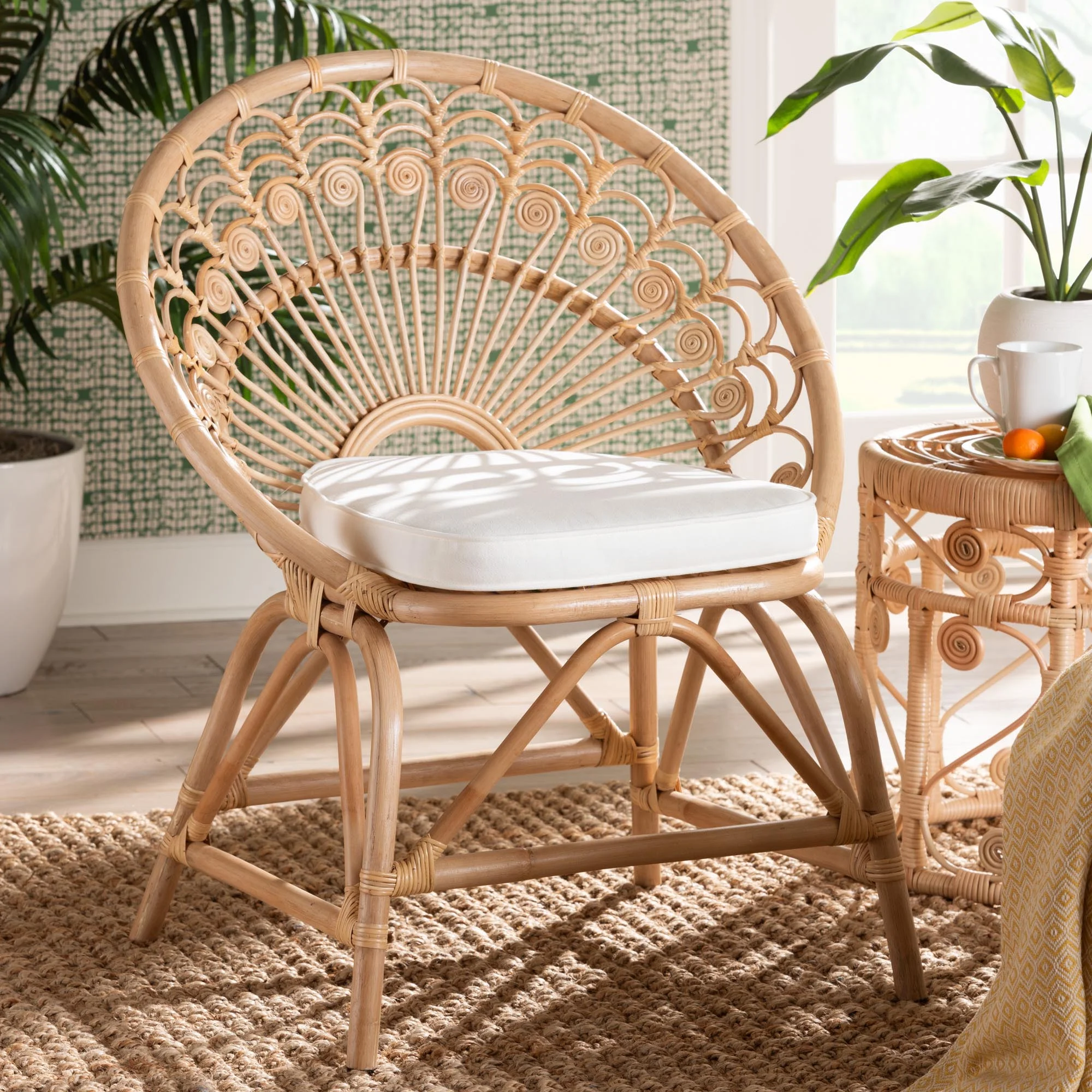 Baxton Studio Abriella Modern Bohemian Natural Brown Rattan Peacock Accent Chair - Radiant Selections