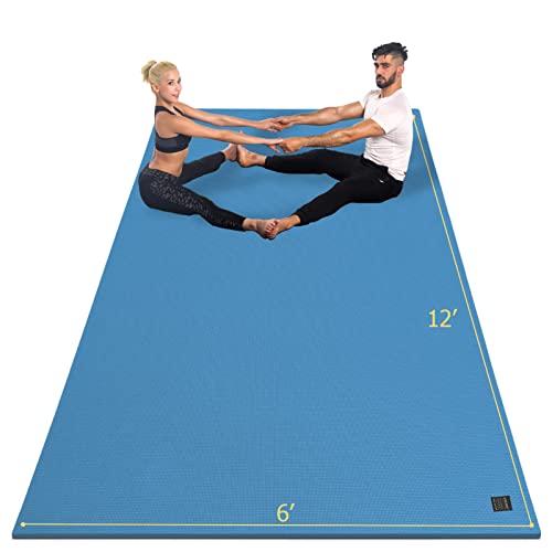 GXMMAT Extra Large Yoga Mat 12'x6'x7mm, Thick Workout Mats for Home Gym Flooring, Non-Slip Quick Resilient Barefoot Exercise Mat for Pilates