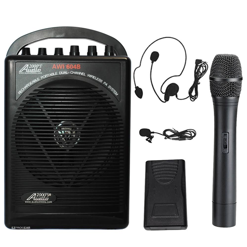Audio2000s Wp-604bhl Battery Powered Dual Channel Wireless Microphone Portable PA System