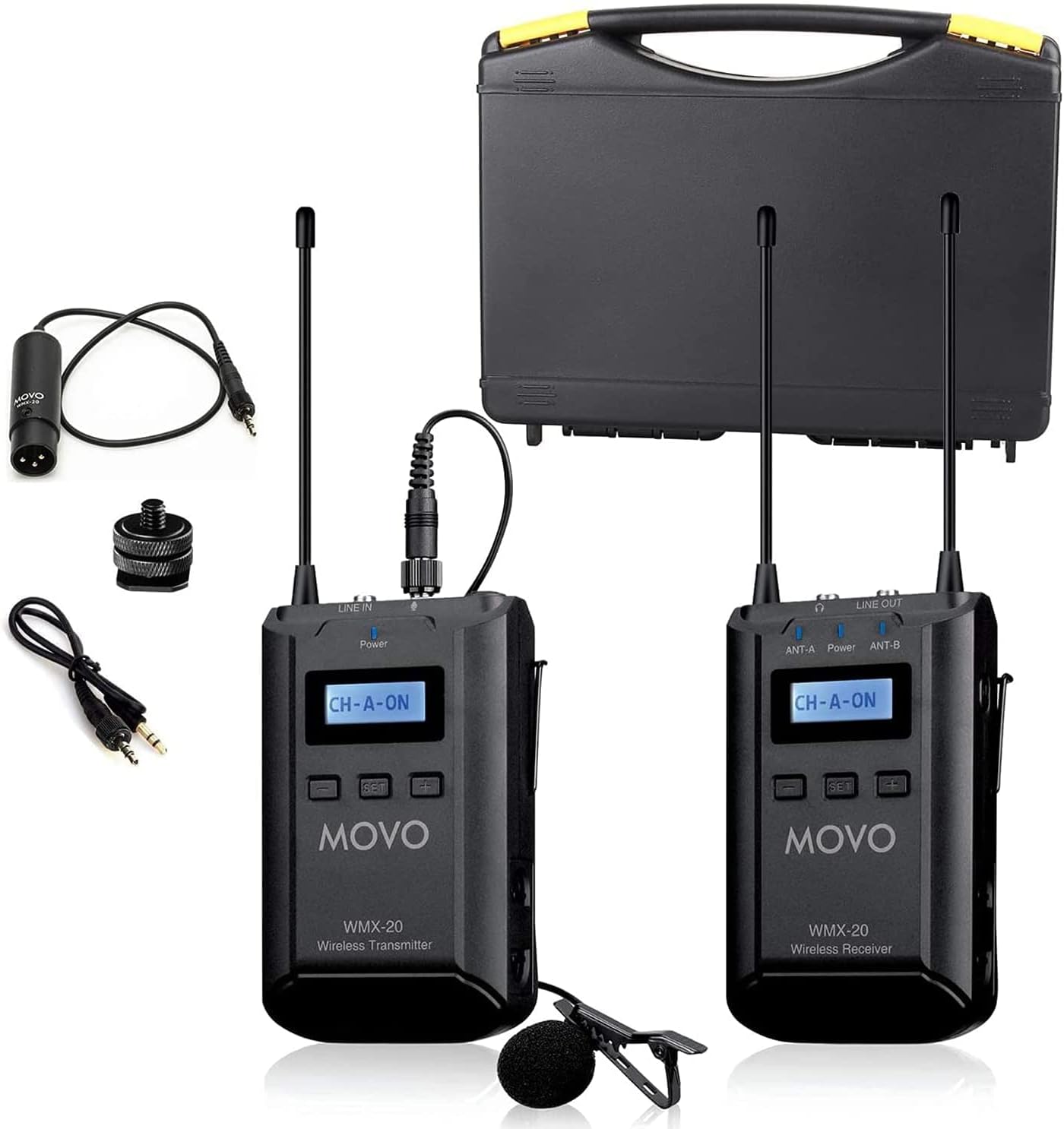 Movo WMX-20 48-Channel UHF Wireless Lavalier Microphone System with 1 Receiver, 1 Transmitter