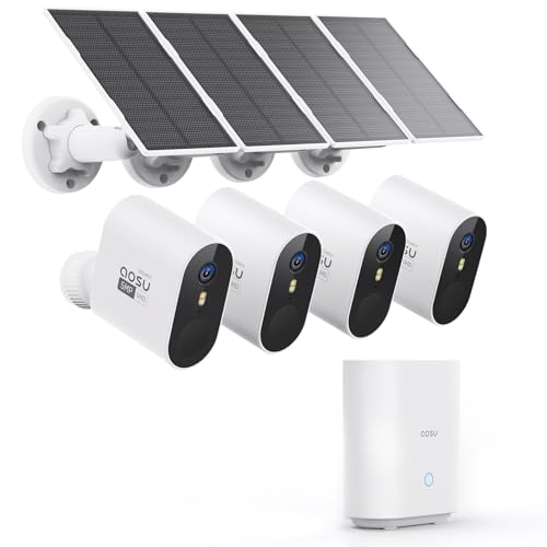 AOSU 5MP Solar Security Camera System Wireless Outdoor, No Subscription - 32GB Local Recording, UHD Resolution, Colour Night Vision, 2 Way Audio