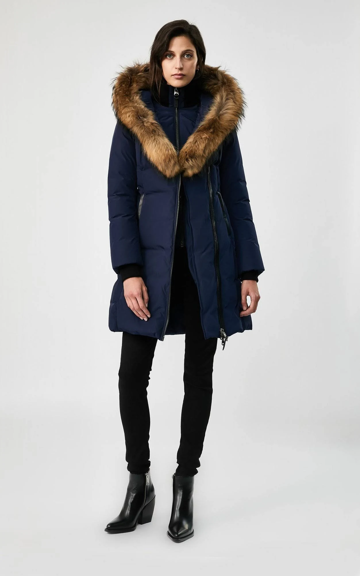 Mackage Kay Down Coat with Signature Natural Fur Collar - S / Navy