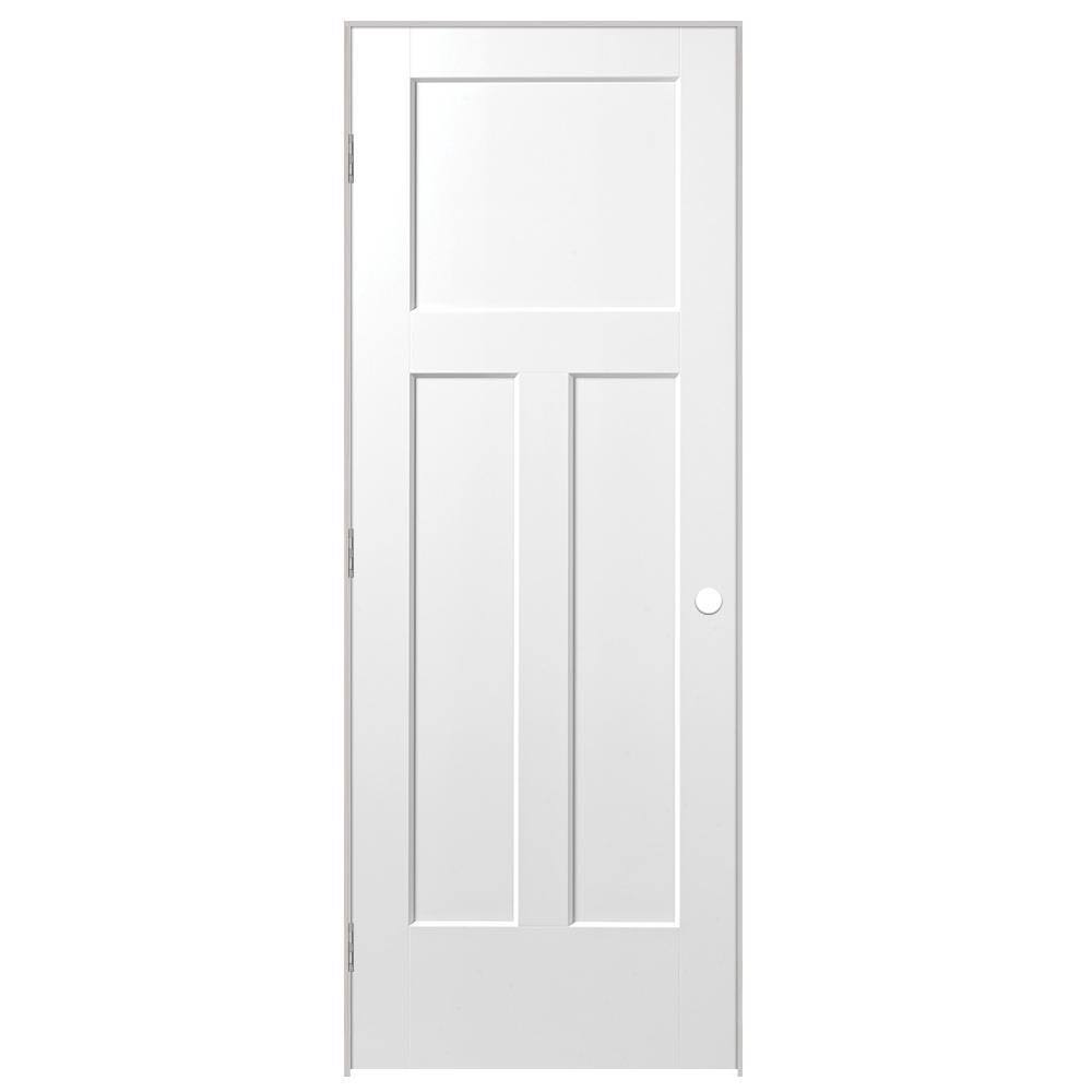 Masonite 30 in. x 80 in. Winslow 3-Panel Right-Handed Solid-Core Primed Composite Single Prehung Interior Door