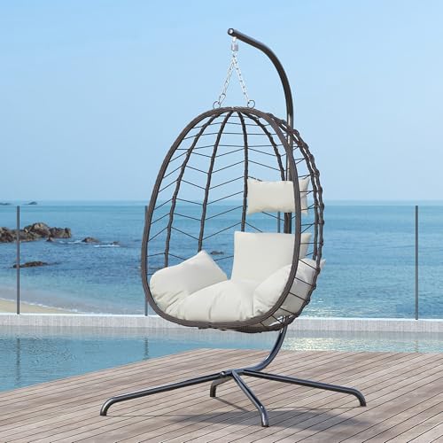Hanging Egg Chair with Stand, Swinging Egg Chair Outdoor Indoor, Hanging Basket Chair with Cushion