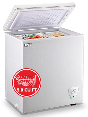 Chest Freezer Small Deep Freezers WANAI 3.5 Cubic Feet Mini Freezer White Free-Standing Top Door Freezer Removable Storage Basket Compact 7