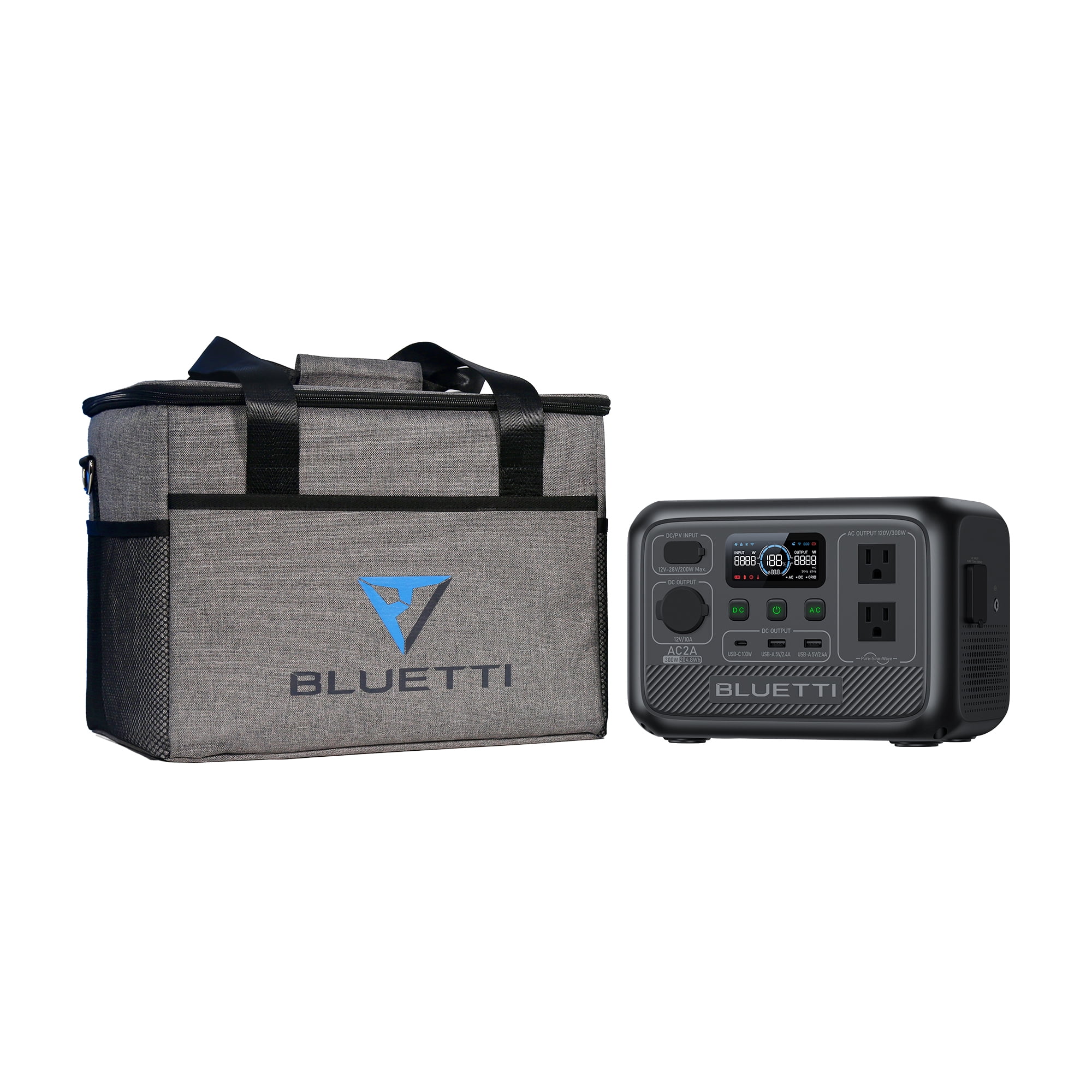 BLUETTI AC2A Portable Solar Generator, 204.8Wh LiFePO4 Power Station,W/Carry Bag,With 300W Rated Power (600W Lifting Power) for Camping, Hiking, Home