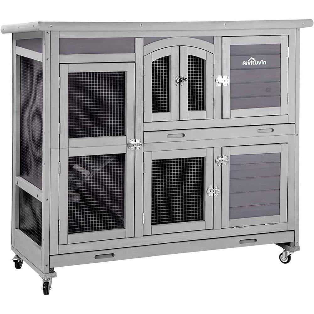 Aivituvin 2 Story Rabbit Hutch on Wheels AIR06-C - Pet Supplies online store