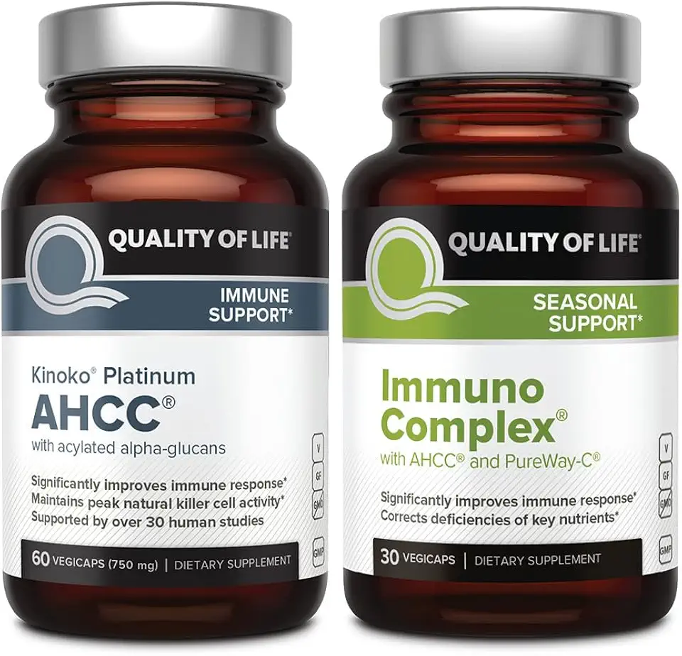 Quality of Life - Ultimate Immune Support Bundle - AHCC Kinoko Platinum Mushroom Extract and Immuno Complex Featuring Vitamin C - Kansas Nuitrition