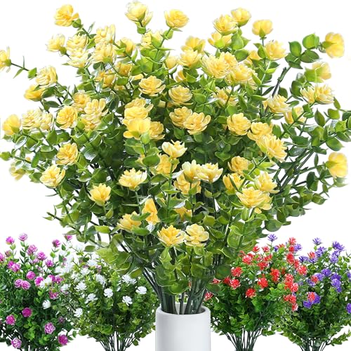 Yellow Artificial Flowers Outdoor,Yellow Fake Flowers Outdoor,UV Resistant Yellow Faux Flowers Outdoors,Front,Porch Decor