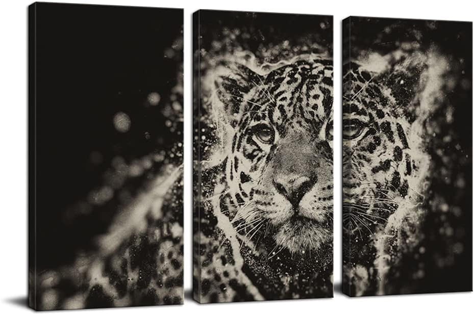 Large 3 Pieces Snow Leopard Canvas Wall Art with Inner Framed Wild Animal Paintings Printed on Canvas Giclee Prints Wildlife Artwork for Home Office