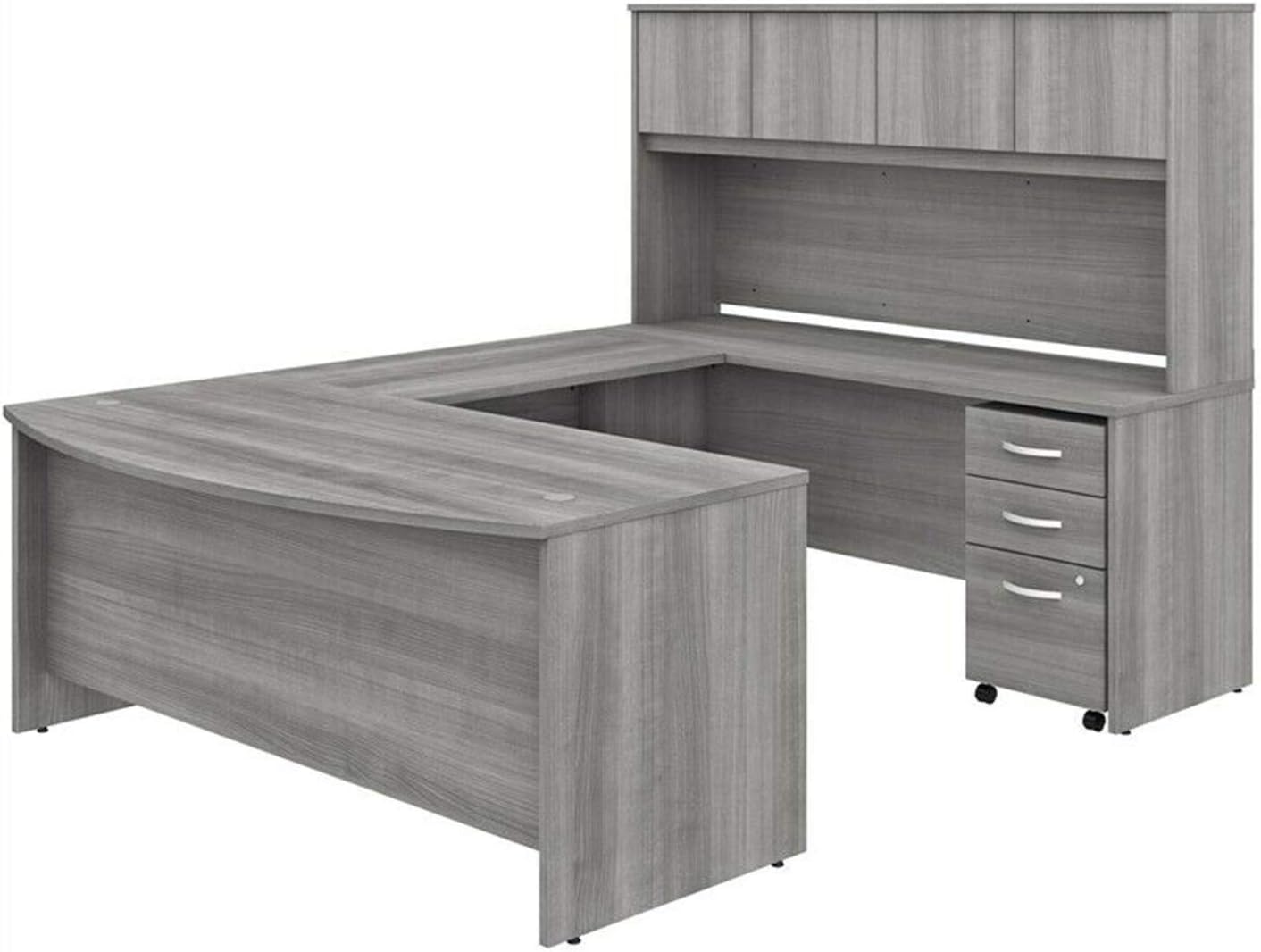 Grey U-Shaped Executive Desk with Hutch Computer Study Writing PC Laptop Workstation Gaming Drawer File Cabinet Furniture Home Office Corner Rotating