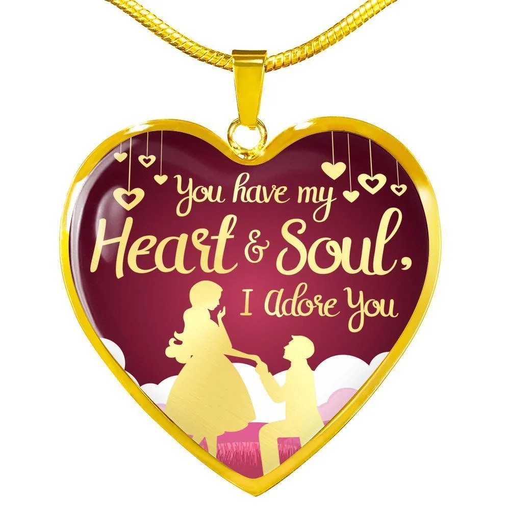 You Have My Heart and Soul I Adore You Necklace Stainless Steel or 18k Gold Heart Pendant 18-22"''