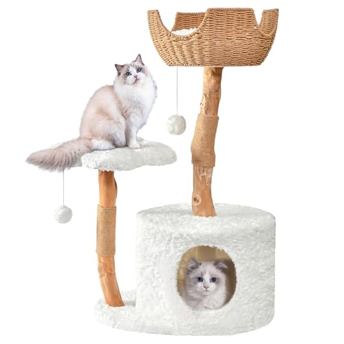 Modern Cat Tree, Wood Cat Tree Tower for Large Cats, Luxury Cat Condo with Scratching Posts and Flower Platforms, Cat Furniture by Easyego