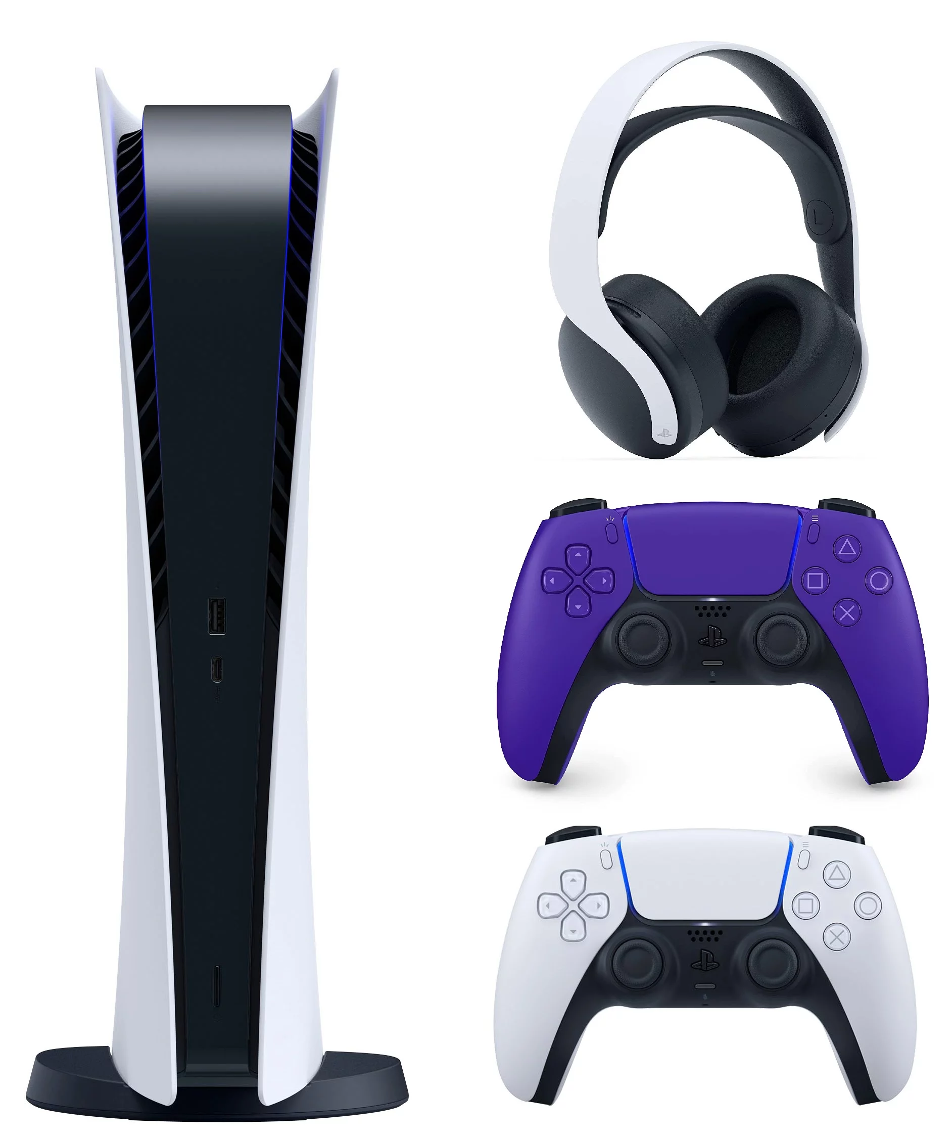 PlayStation 5 Digital Edition with PS5 Galactic Purple DualSense Controller W/ Pulse Headset Limited Bundle - Radiant Selections