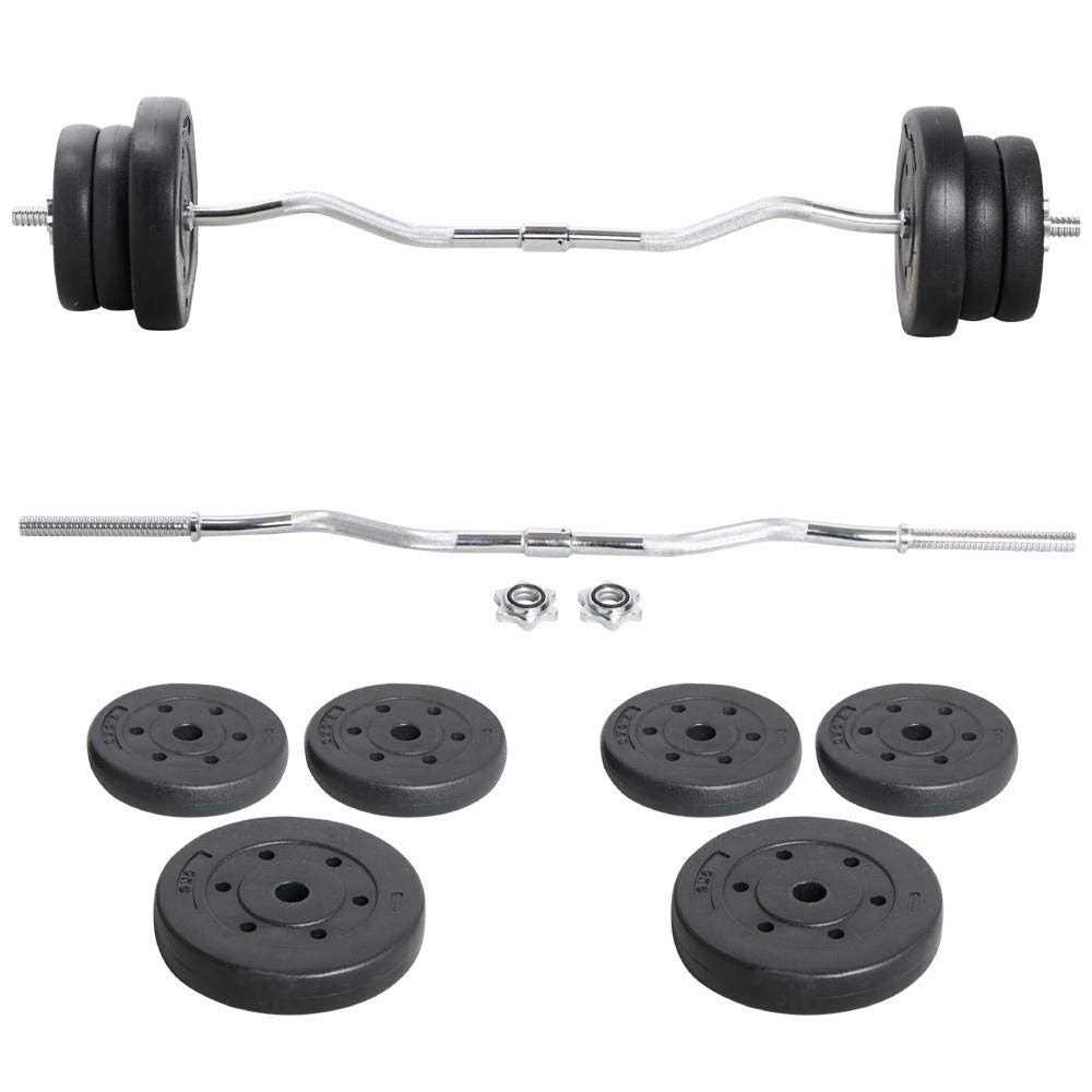 Yaheetech Barbell Weight Set Olympic Curl Bar &amp; 6 Olympic Weights &amp; 2 Olympic Barbell Clamps for Lifts 55lb - Sports Supplies Online Store