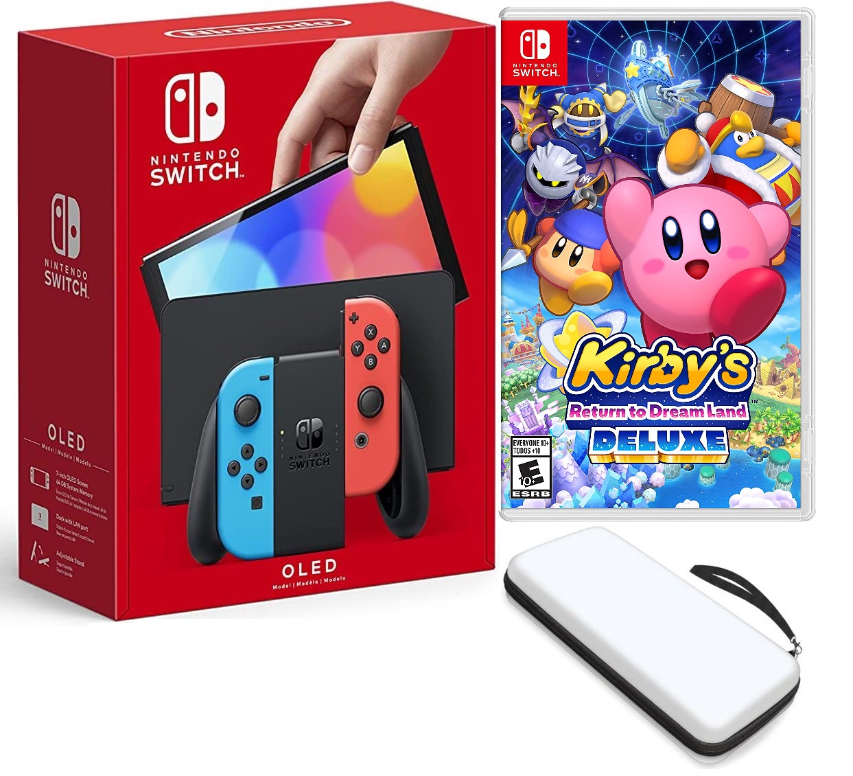 Nintendo Switch OLED Neon, Kirby's Return to DreamLand Game + White Case Bundle