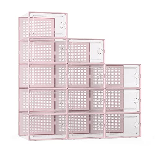 Kuject X-Large Shoe Storage Boxes Organizers Clear Plastic Stackable 12 Pack, Shoe Rack & Holder Substitute, Sneaker Containers