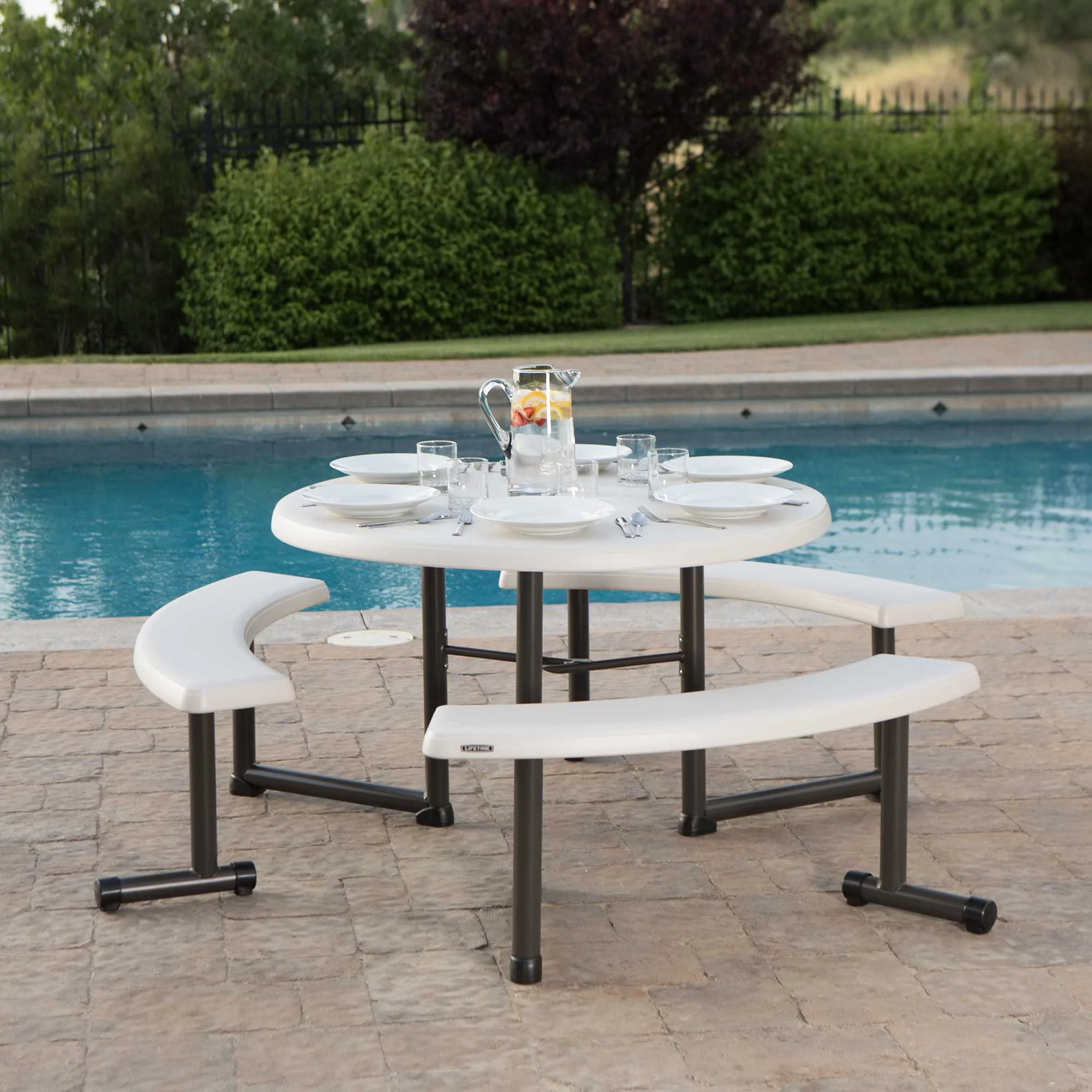 Lifetime Plastic Round Picnic Table, Almond 260205 - Curated Treasures Market
