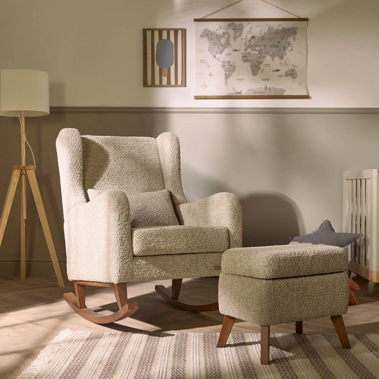 Tutti Bambini Harper Wingback Rocking Chair and Footstool – Teddy Mushroom