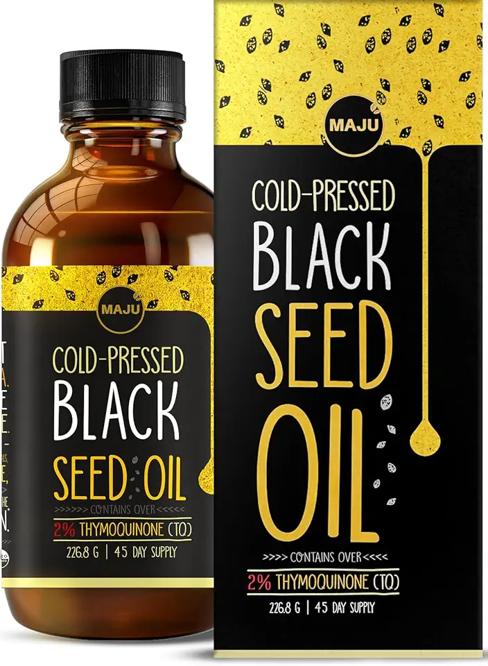 MAJU Black Seed Oil - 3 Times Thymoquinone, Cold-Pressed, 100% Turkish Black Cumin Seed Oil, Liquid Pure Blackseed Oil, Glass Bottle, 8 oz