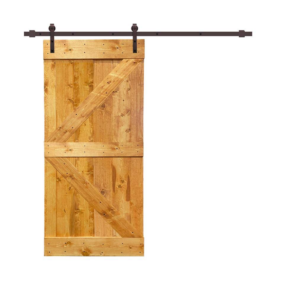 CALHOME K Series 36 in. x 84 in. Pre-Assembled Colonial Maple Stained Wood Interior Sliding Barn Door with Hardware Kit