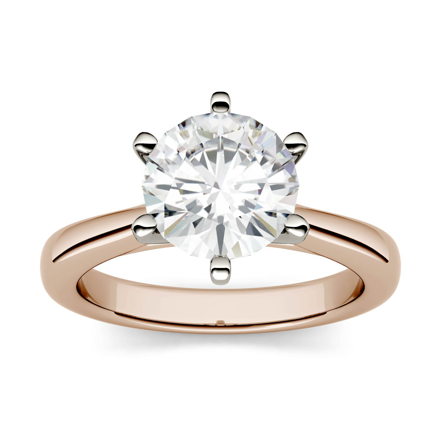 14K Rose Gold Moissanite by Charles & Colvard Round Solitaire Engagement Ring 1.90 DEW
