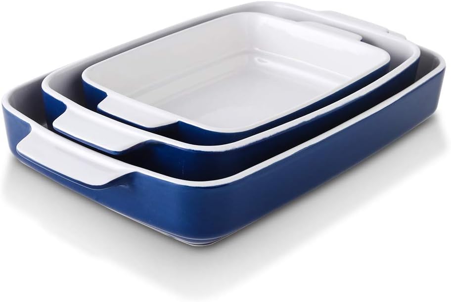 KOOV Bakeware Sets, Ceramic Baking Dish Set, Casserole Dish Set for Cooking, Cake Dinner, Kitchen, Rectangular Lasagna Pan 9 x 13 Inches