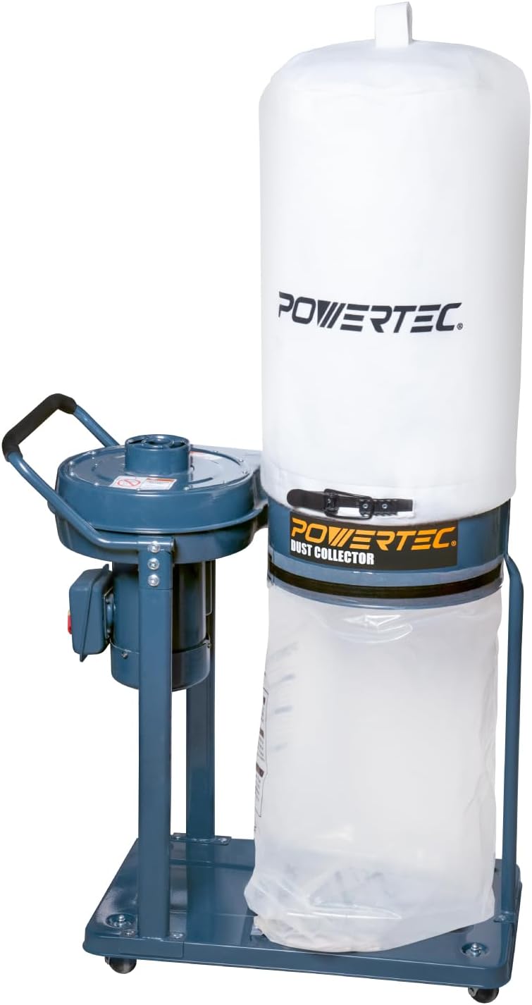 POWERTEC 1 HP Dust Collector with 1 Micron Dust Collector Bags and Mobile Base