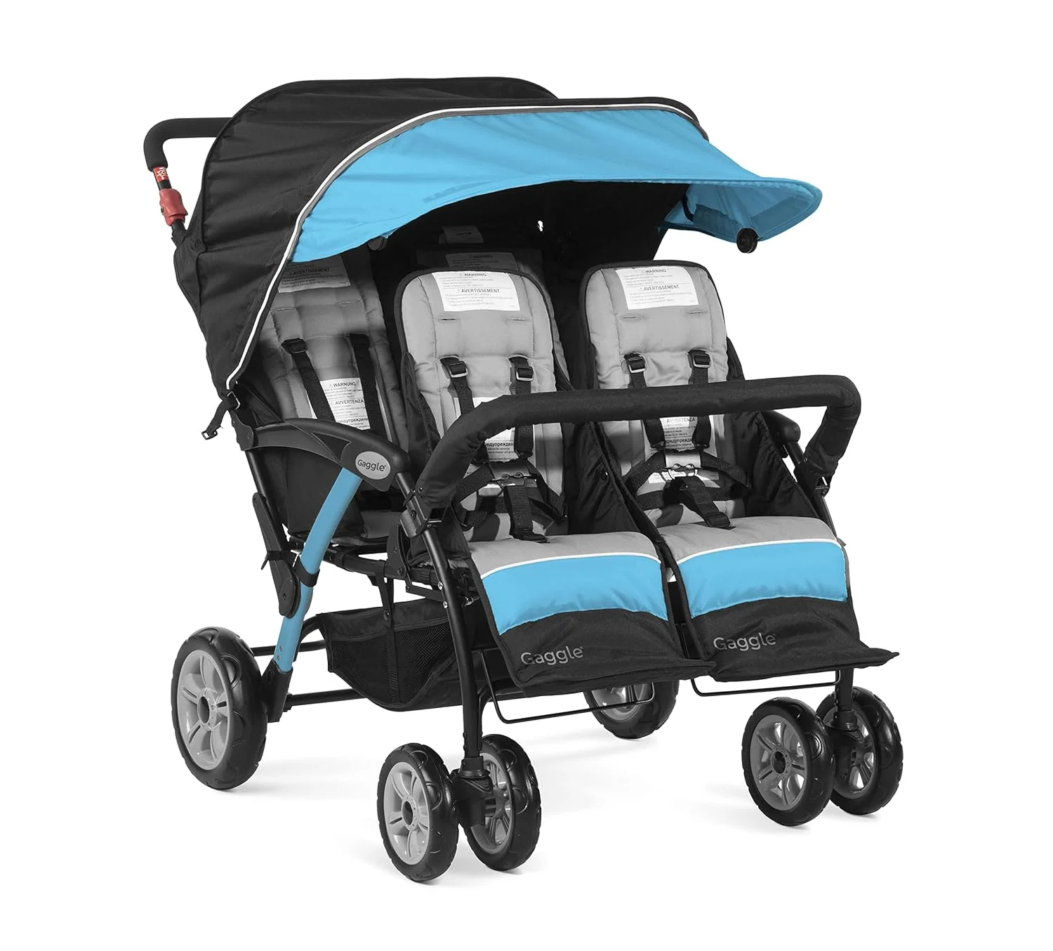 Gaggle by Foundations Compass 4 Seat Quad Stroller with UV Protecting Stroller Canopy, 5 Point Harness for Added Safety, Foot Brake