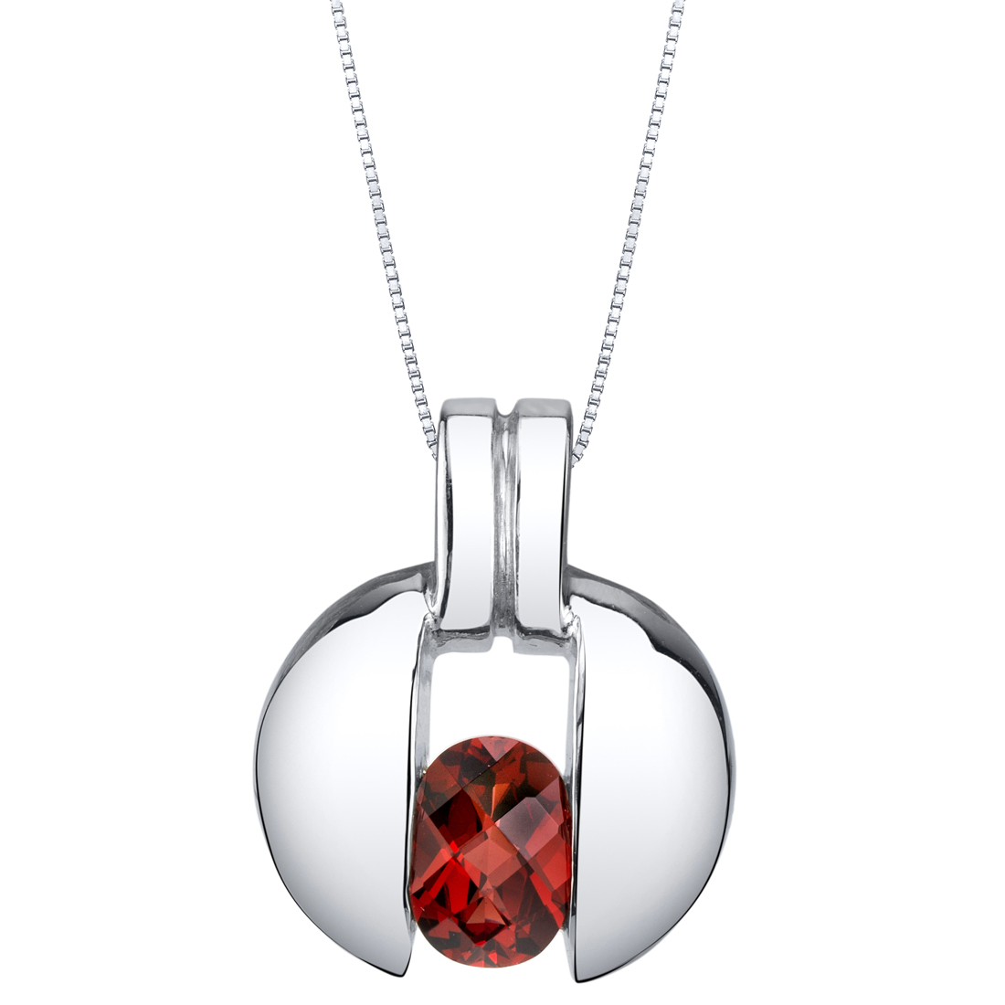1 ct Oval Shape Red Garnet Pendant Necklace in Sterling Silver, 18"